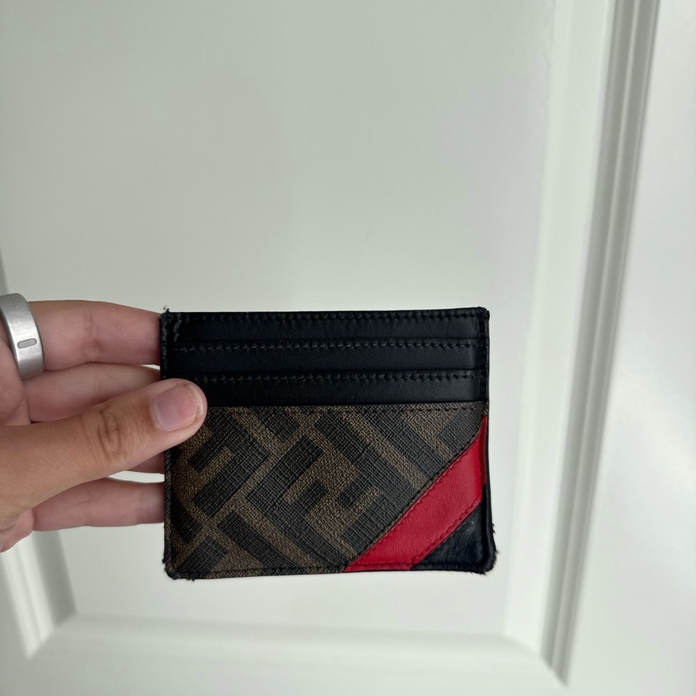 AUTHENTIC Fendi Brown & Black FF Logo Card Holder - Great Condition RARE